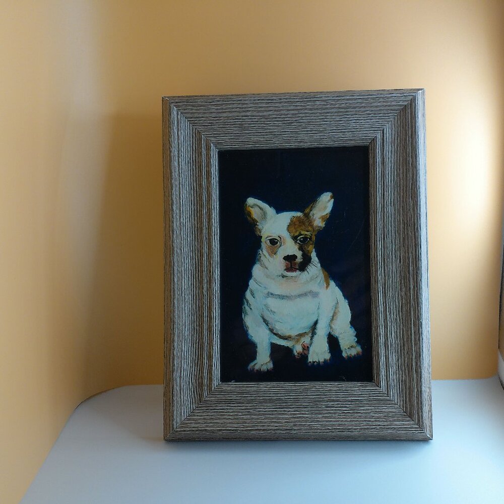 Cute French Bulldog Puppy 4"x6" within a beige color wood Frame